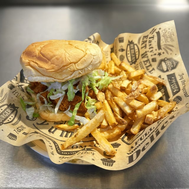 Chicken Tender Sandwich & Fries.